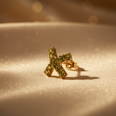 14K Yellow Gold Peridot Curved X Stud Earrings - Angle View