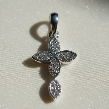 10K White Gold 1/10ctw Natural Diamond Swirl Cross Pendant - angle 1