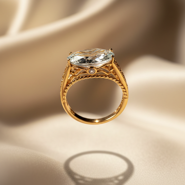 14K Yellow Gold East-West White Topaz Ring – Underside Filigree View