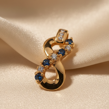 10K Yellow Gold Sapphire & Diamond Infinity Pendant – Angle View