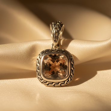 Sterling silver antiqued champagne CZ pendant - editorial marketing image 1