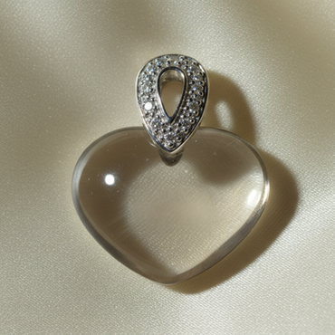14K White Gold Heart Smoky Quartz and Diamond Pendant - top view