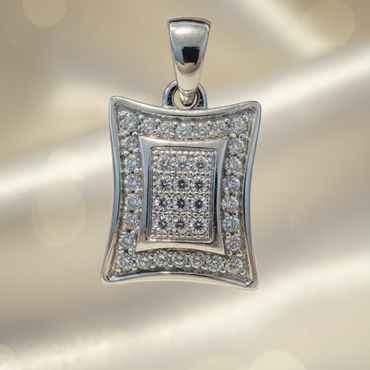 14K white gold diamond cushion shield pendant front view