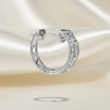 14K White Gold Floating Bezel Diamond Huggie Hoop Earrings – Side Profile