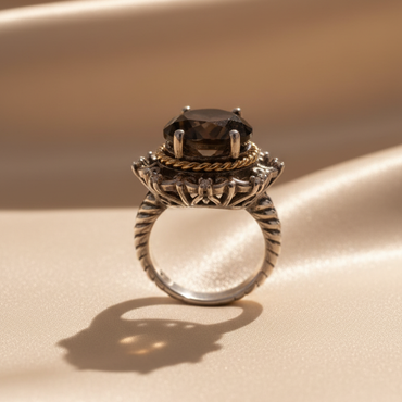 Sterling Silver 14K Yellow Gold Smoky Quartz and Diamond Ring - editorial profile