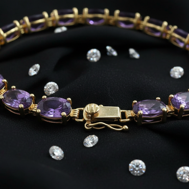 14K Yellow Gold Oval Amethyst Tennis Bracelet - Clasp Detail