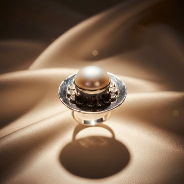 Sterling Silver Mabe Pearl Bezel Cocktail Ring - Overhead View