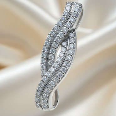 14K white gold diamond braided marquise twist pendant three-quarter view