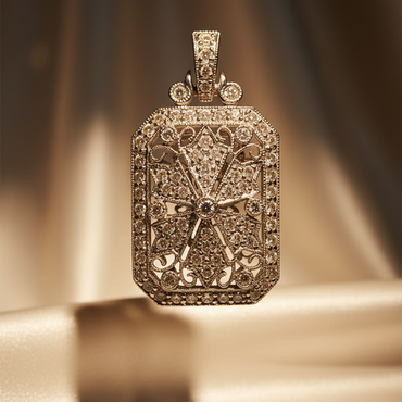 18K white gold .51ctw diamond art deco filigree cross pendant, front view