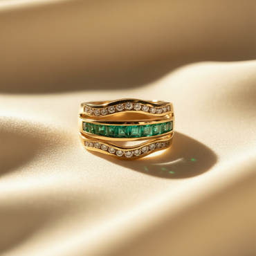 14K Yellow Gold Princess Emerald & Diamond Channel Set Ring - marketing image angle 2