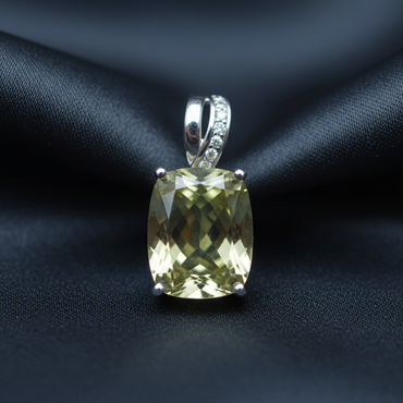 14K White Gold Olive Quartz and Diamond Pendant – Bail Detail