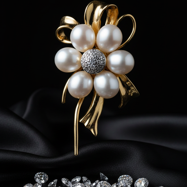Yellow gold freshwater pearl flower pendant - full view