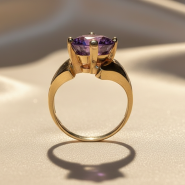 14K Yellow Gold Oval Amethyst Solitaire Ring - side profile