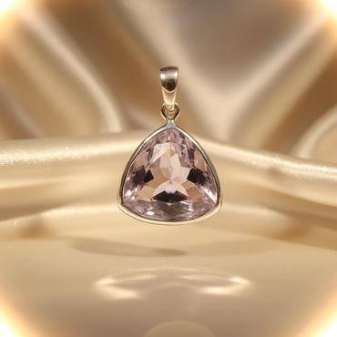 Sterling Silver Trillion-Cut Amethyst Bezel Pendant 14x14mm - Front View