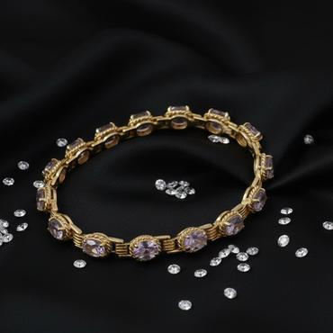 10K Yellow Gold Oval Amethyst Link Bracelet - Angled View