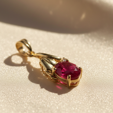 14K Yellow Gold Oval Ruby & Diamond Pendant - angle 2