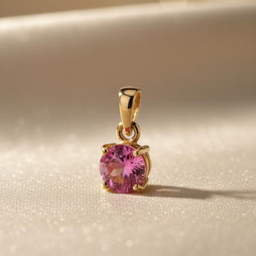 14K Yellow Gold Pink Tourmaline Solitaire Pendant - Marketing Image 2