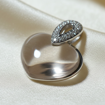 14K White Gold Heart Smoky Quartz and Diamond Pendant - three quarter view