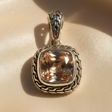 Sterling silver antiqued champagne CZ pendant - editorial marketing image 3