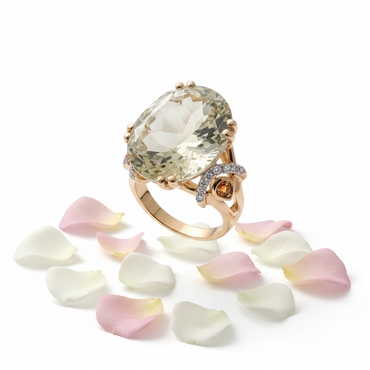 14K Yellow Gold Oval Lime Quartz & Citrine Ring