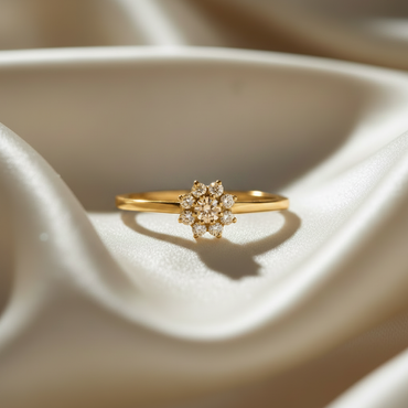10K Yellow Gold Natural Diamond Flower Cluster Ring - front view