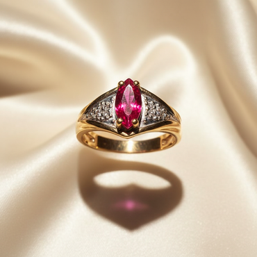 14K Yellow Gold Marquise Created Ruby & Diamond Ring - Marketing Image 3