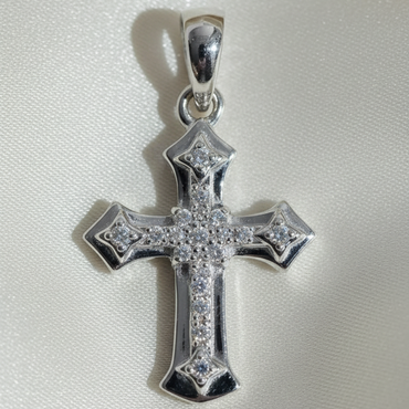 10K White Gold 1/20ctw Diamond Cross Pendant - angle 1