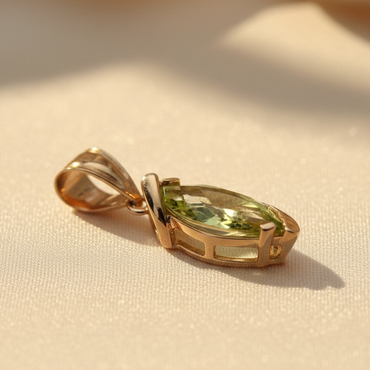 14K Yellow Gold Marquise Peridot Solitaire Pendant - Angle View