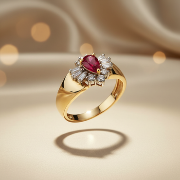 14K Yellow Gold Pear Ruby & Diamond Ring - Marketing Image 4