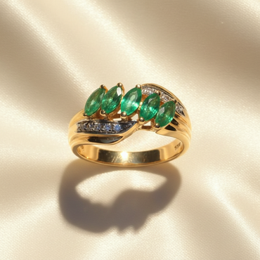 14K Yellow Gold Marquise Emerald & Diamond Ring - marketing image 5