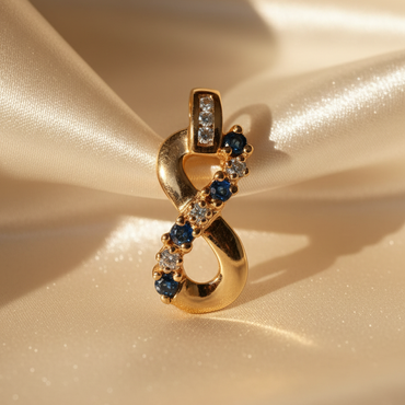 10K Yellow Gold Sapphire & Diamond Infinity Pendant – Front View