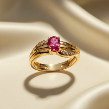 14K Yellow Gold Oval Ruby & Diamond Ring - Marketing Image 3