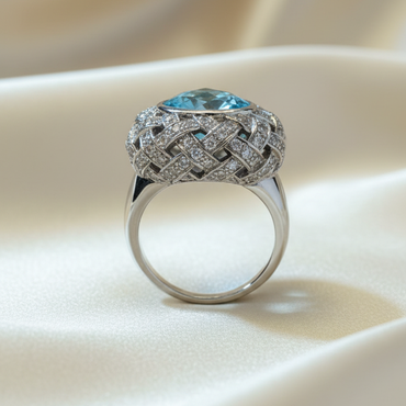 18K White Gold Aquamarine Diamond Dome Ring – Side Profile