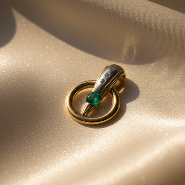 14K Two-Tone Gold Emerald & Diamond Circle Pendant - Front View