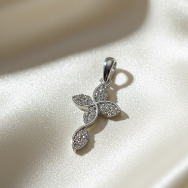 10K White Gold 1/10ctw Natural Diamond Swirl Cross Pendant - angle 3