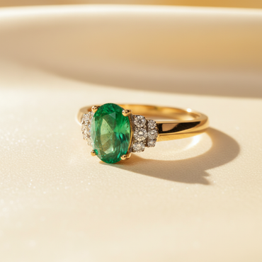 14K Yellow Gold Oval Emerald & Diamond Ring - marketing image 3