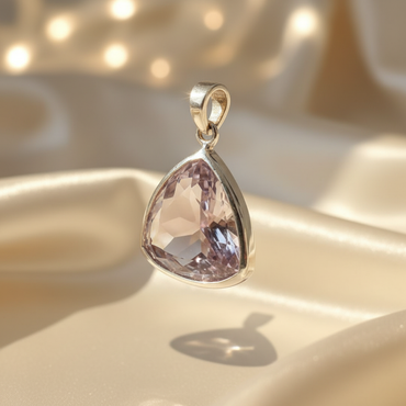 Sterling Silver Trillion-Cut Amethyst Bezel Pendant 14x14mm - Three-Quarter View