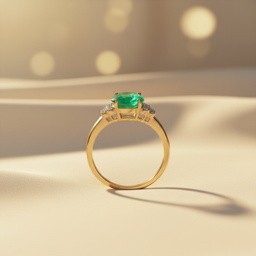 14K Yellow Gold Oval Emerald & Diamond Ring - marketing image 2
