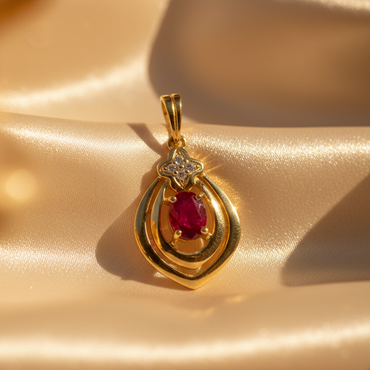 14K Yellow Gold Ruby & Diamond Pendant - angle 3