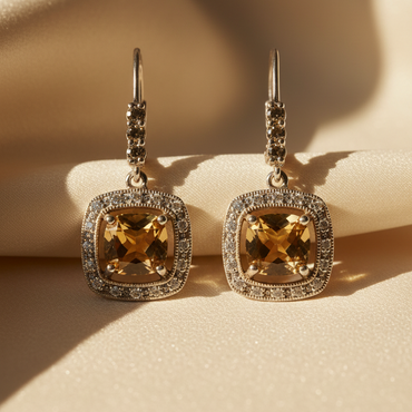 Sterling Silver Citrine Smokey Quartz Diamond Leverback Earrings - Marketing Image 2