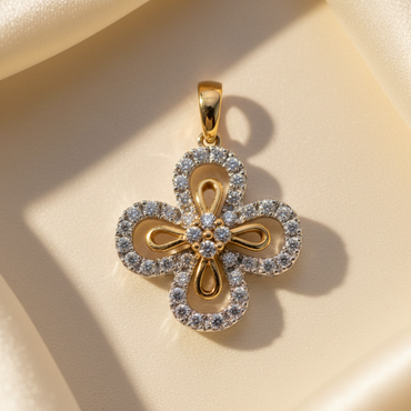 14K Yellow Gold Diamond Quatrefoil Flower Pendant - marketing image 3
