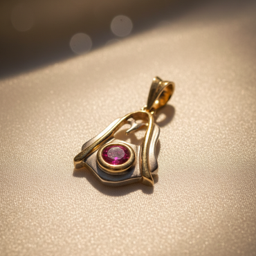 14K Two-Tone Gold Ruby Pendant - angle 1