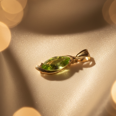 14K Yellow Gold Marquise Peridot Solitaire Pendant - Front View