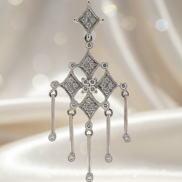 14K white gold .35ctw diamond art deco chandelier pendant, front view