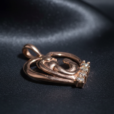 10K Rose Gold Diamond Mother and Baby Heart Pendant – Side Profile