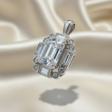 Sterling Silver Art Deco White Sapphire Pendant — angled three-quarter view