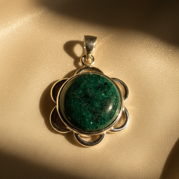 Sterling silver zoisite flower pendant - editorial marketing image 1