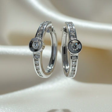 14K White Gold Channel Diamond Hoop Earrings – Side Profile