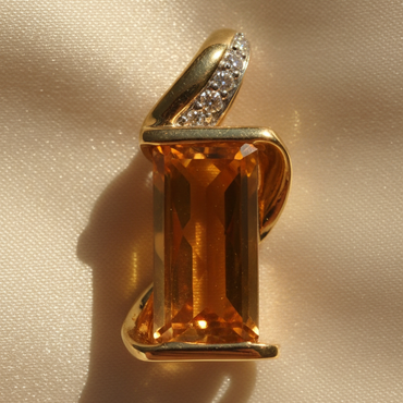 14K Yellow Gold Checkerboard Citrine & Diamond Pendant - editorial side profile