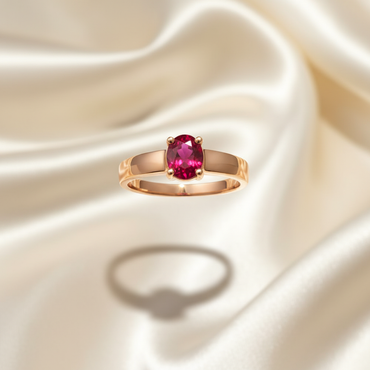 14K Rose Gold Oval Ruby Solitaire Ring - Side View